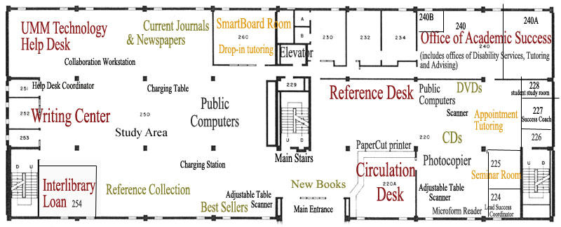 Rodney A. Briggs Library, Second/Main Floor Map